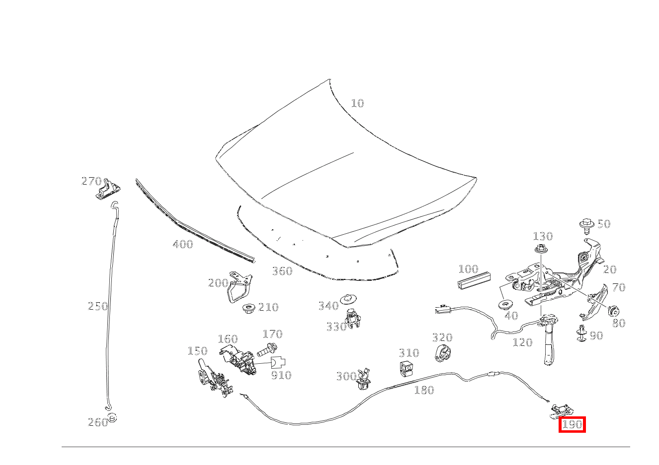 Entriegelungsgriff Motorhaubenzug A 180 245 Entriegelungsgriff Motorhaubenzug A 180 245