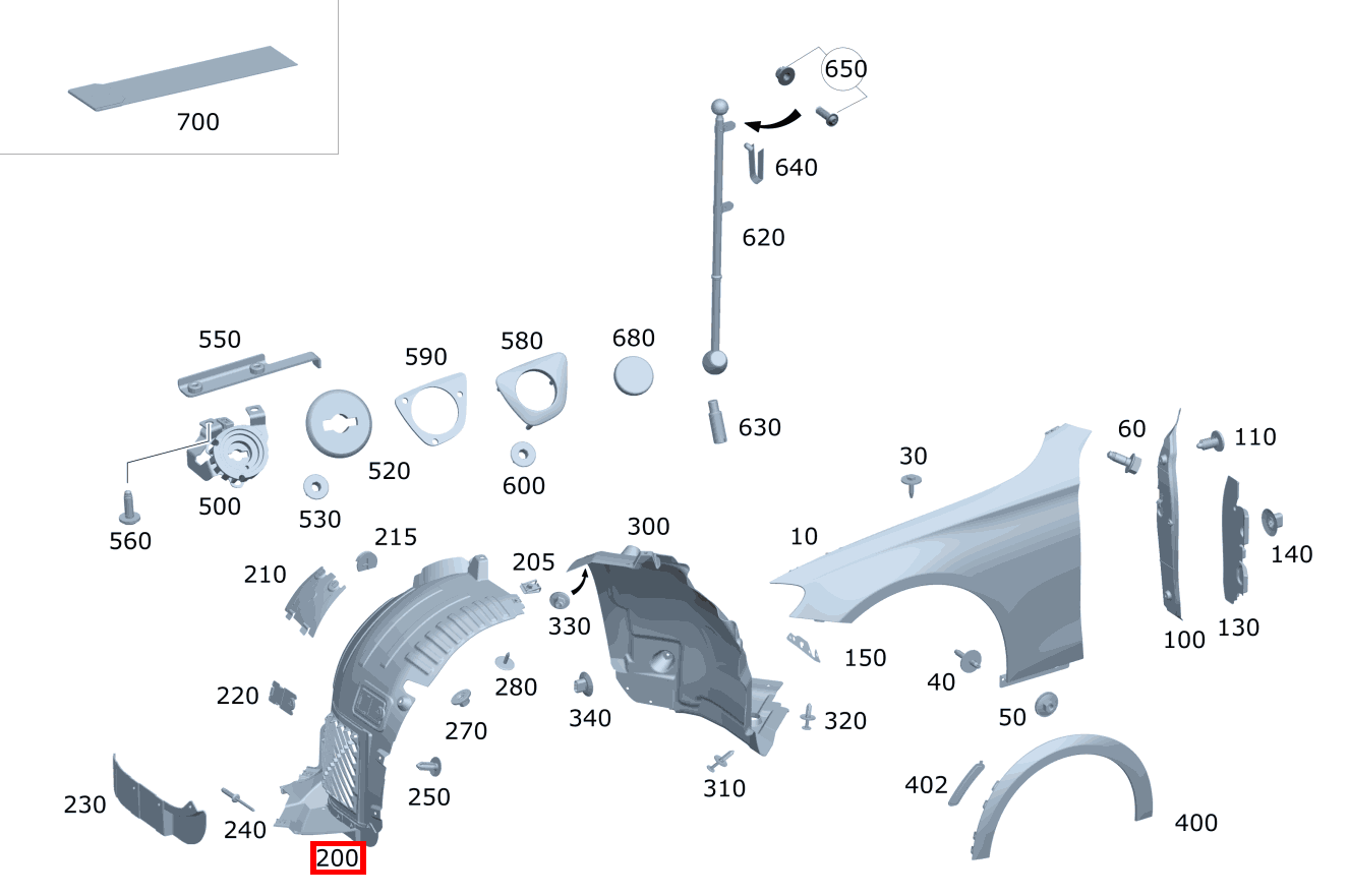 RADLAUFABDECKUNG KOTFLUEGEL VORN RECHTS E 200 4MATIC T-Modell 213