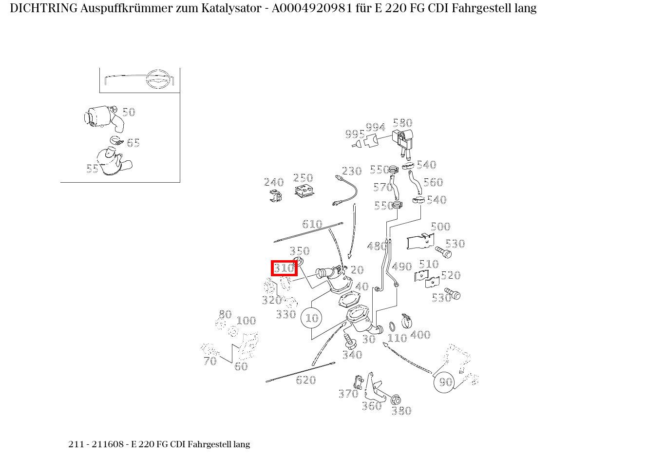 Dichtring Auspuffkrümmer zum Katalysator E 220 FG CDI Fahrgestell lang 211
