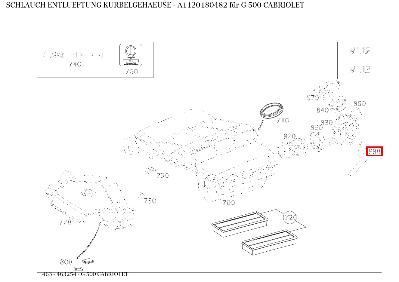 Schlauch ENTLUEFTUNG KURBELGEHAEUSE G 500 CABRIOLET 463