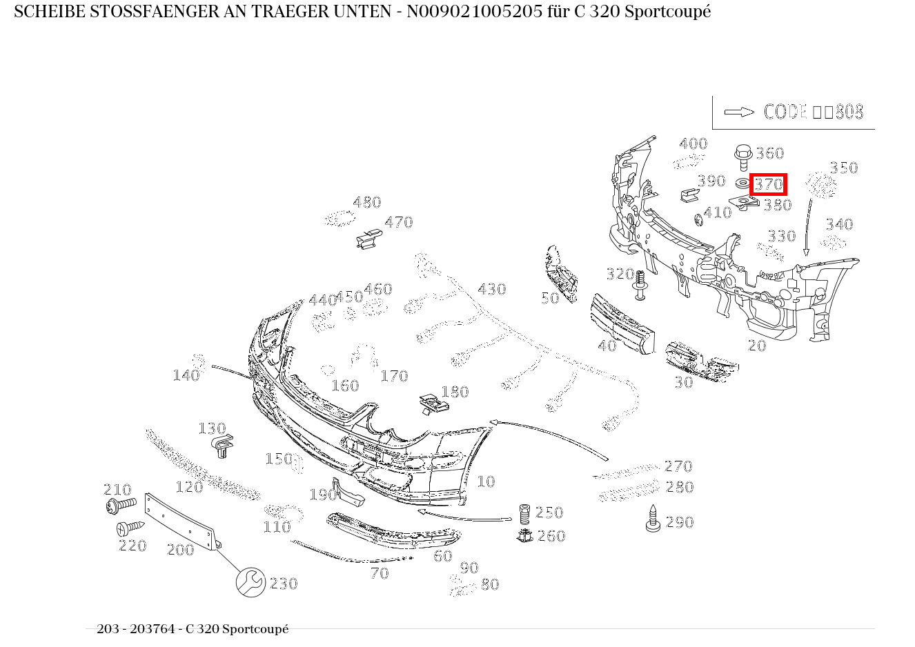 Scheibe STOSSFAENGER AN TRAEGER UNTEN C 320 Sportcoupé 203