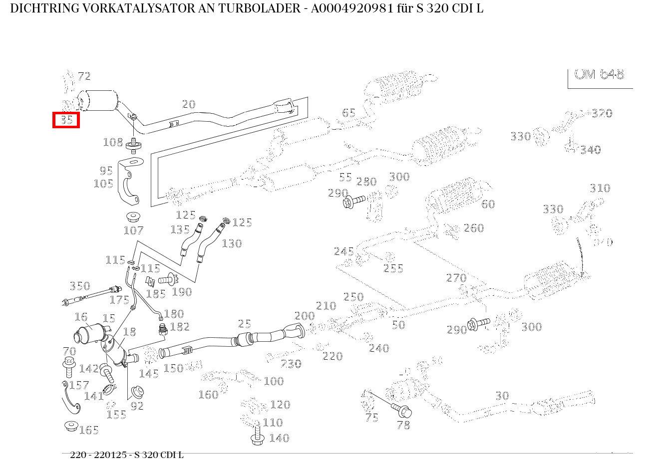 Dichtring VORKATALYSATOR AN TURBOLADER S 320 CDI L 220
