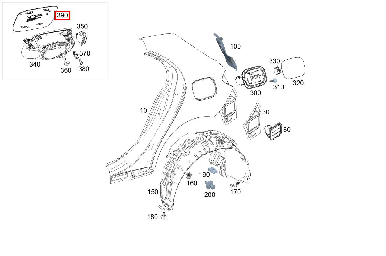 Beplankung Steckdosenmulde A 250 e Kompaktlimousine "Advanced" 177