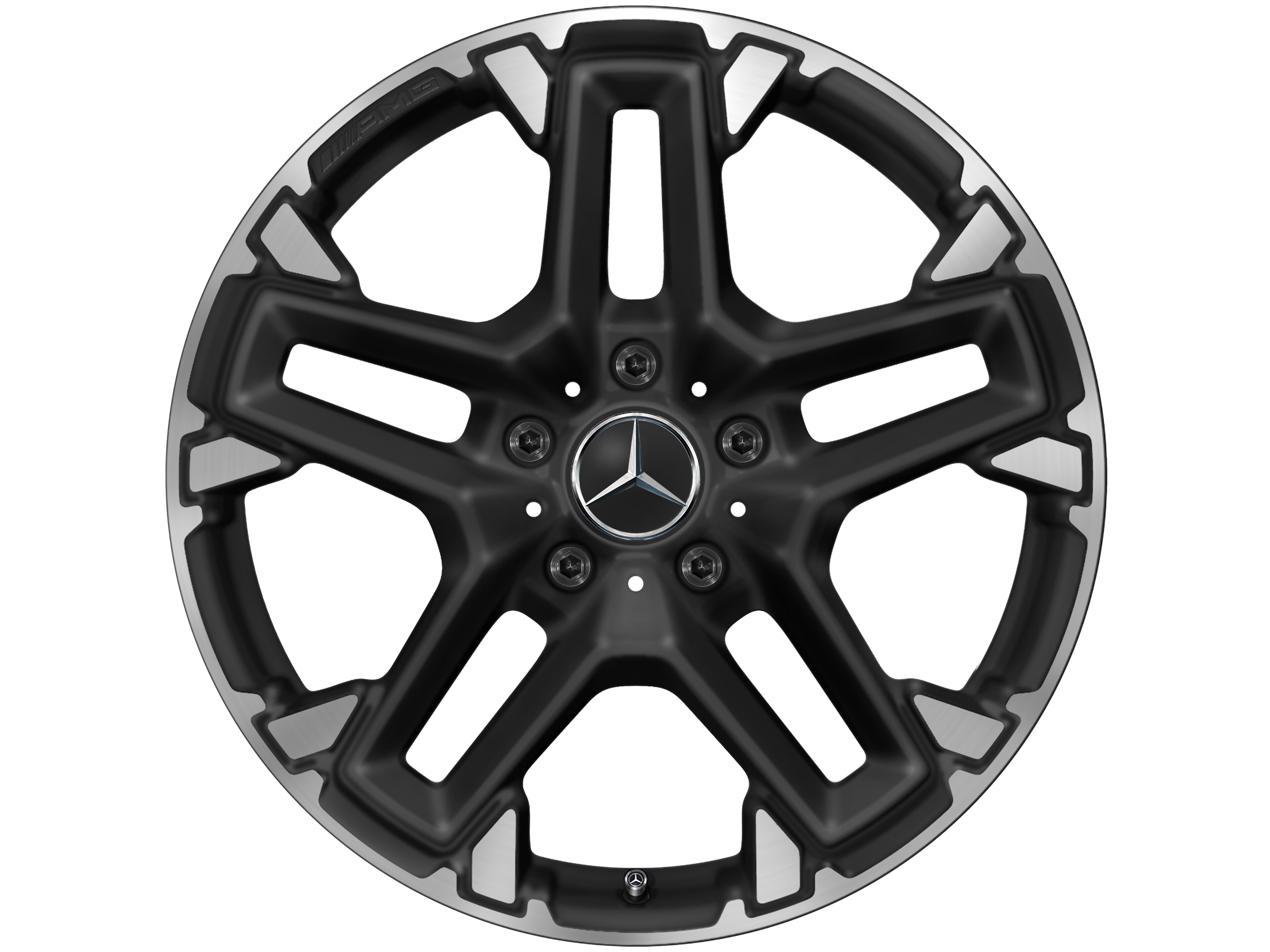 Mercedes-Benz - AMG Kreuzspeichen-Rad, 50,8 cm (20 Zoll), Felgenhorn glanzgedreht 9,5 J x 20 ET 35, schwarz matt