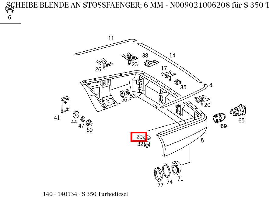 Scheibe BLENDE AN STOSSFAENGER; 6 MM S 350 Turbodiesel 140