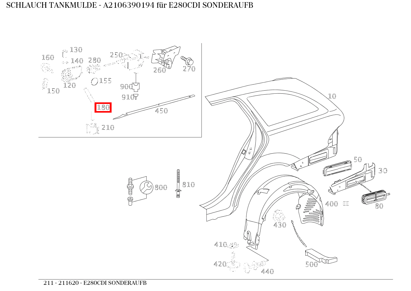 Schlauch TANKMULDE E280CDI SONDERAUFB 211