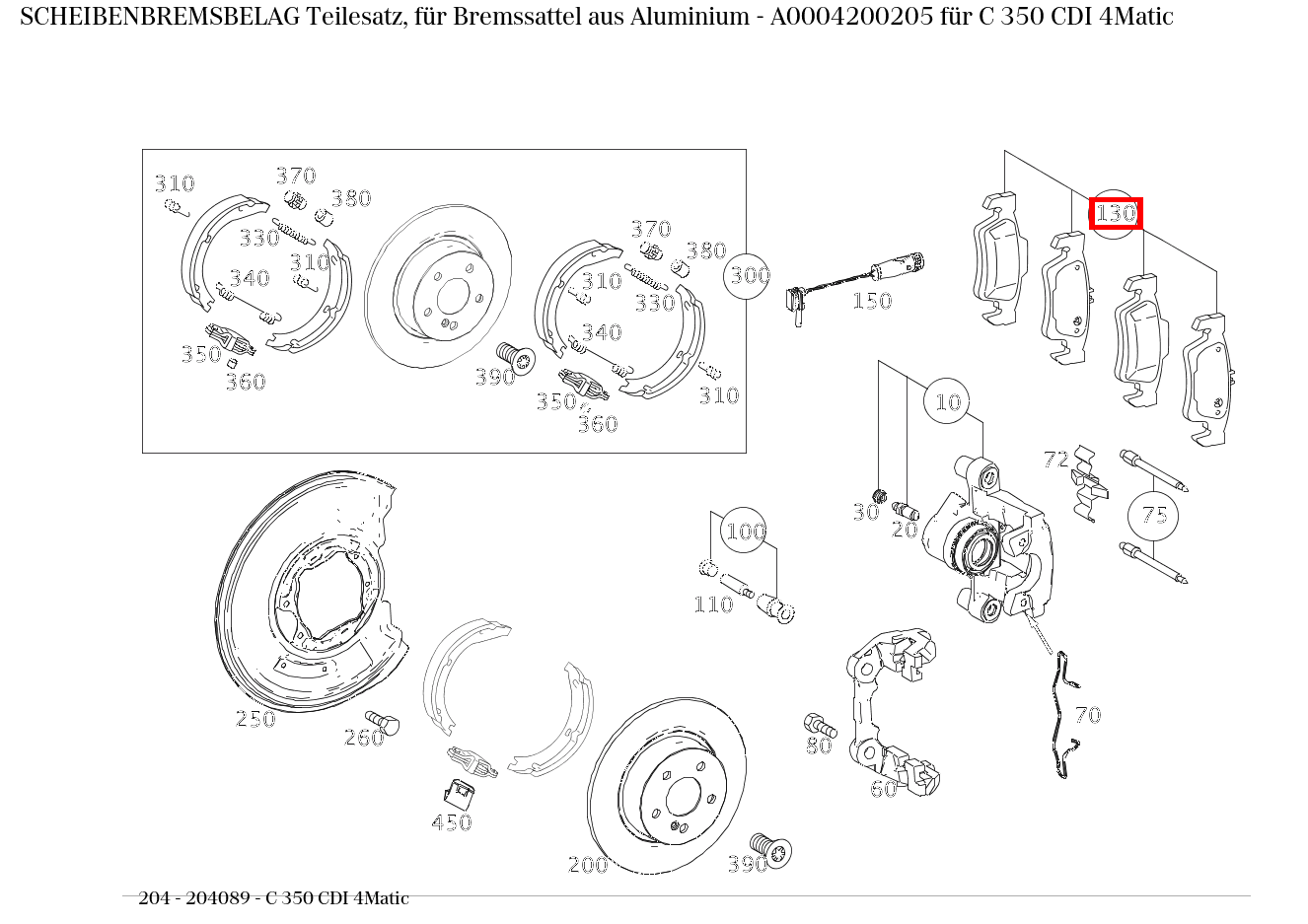 Scheibenbremsbelag Teilesatz, für Bremssattel aus Aluminium C 350 CDI 4Matic 204