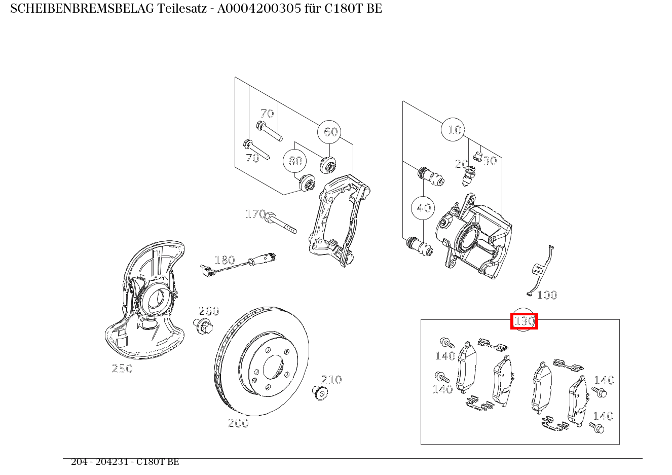 Scheibenbremsbelag Teilesatz C180T BE 204