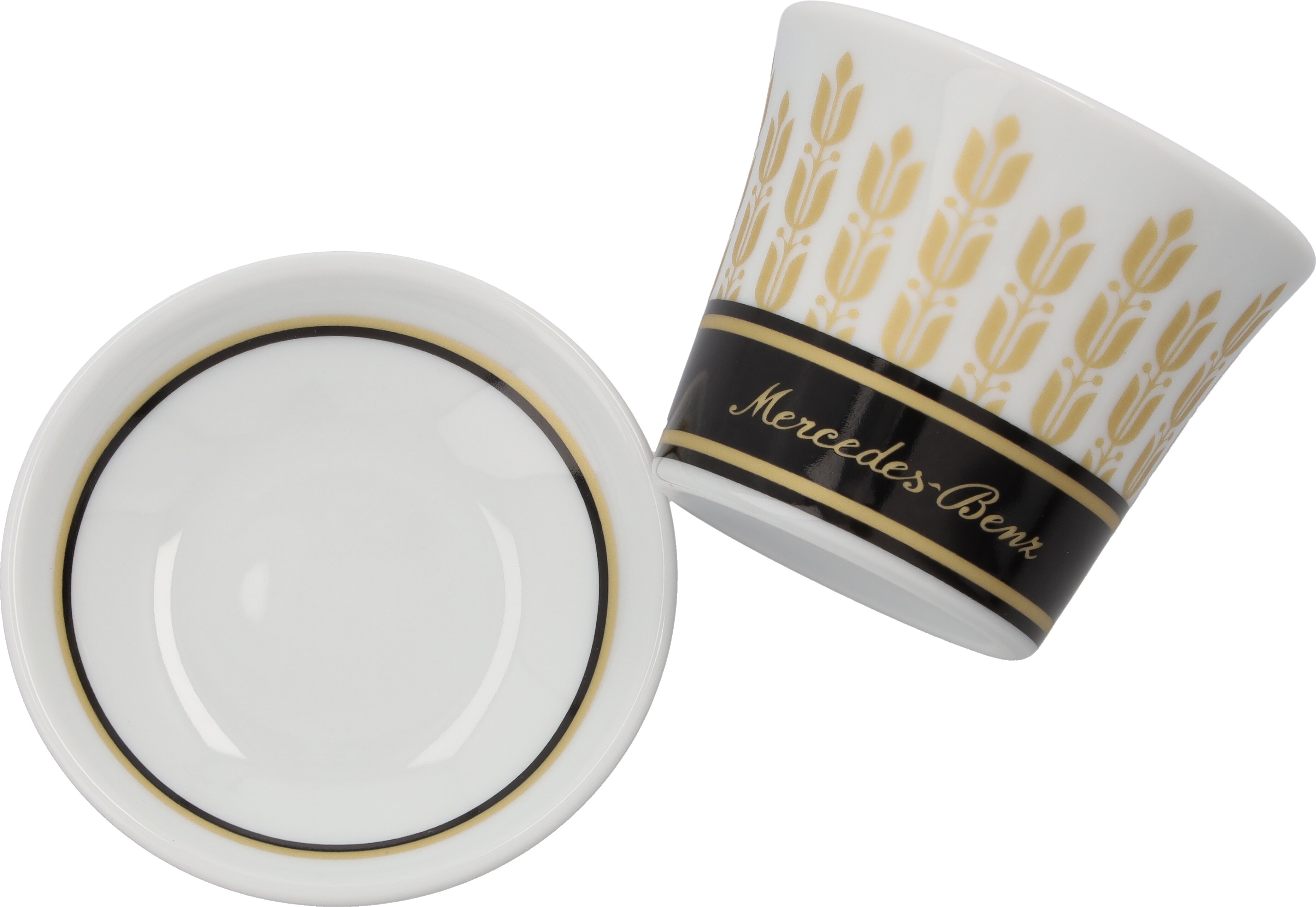 Espressotassen Set, 90 ml, 4-teilig, schwarz/weiß/goldfarben, Porzellan