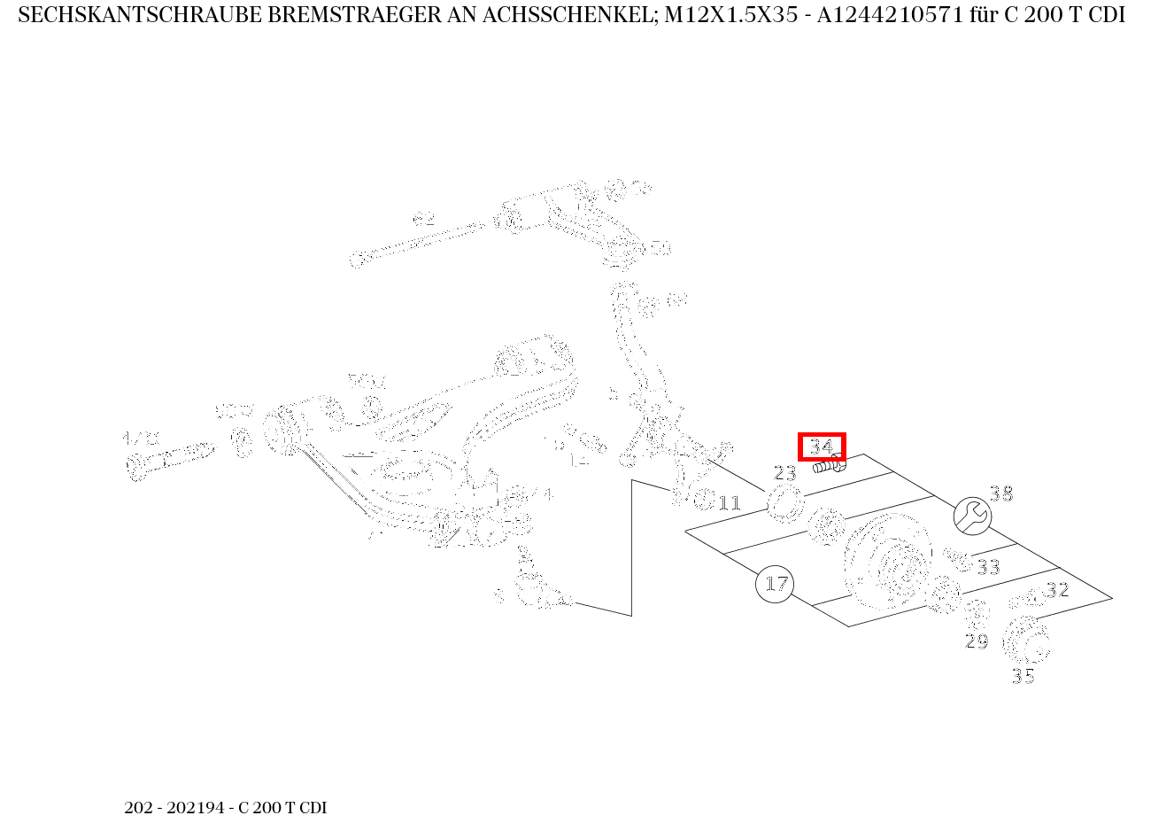 Sechskantschraube BREMSTRAEGER AN ACHSSCHENKEL; M12X1.5X35 C 200 T CDI 202