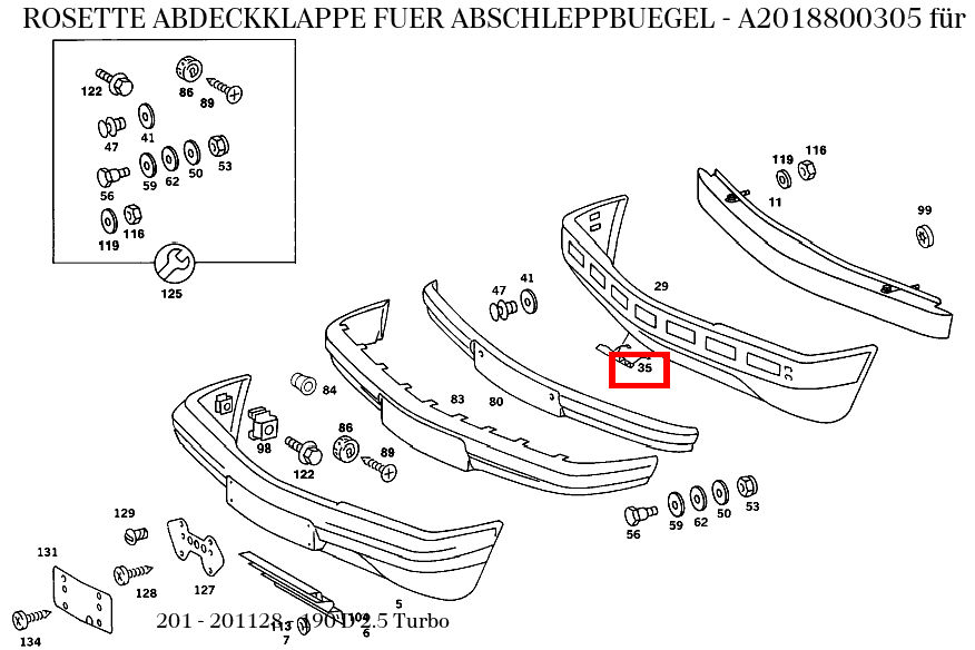 Rosette ABDECKKLAPPE FUER ABSCHLEPPBUEGEL 190 D 2.5 Turbo 201