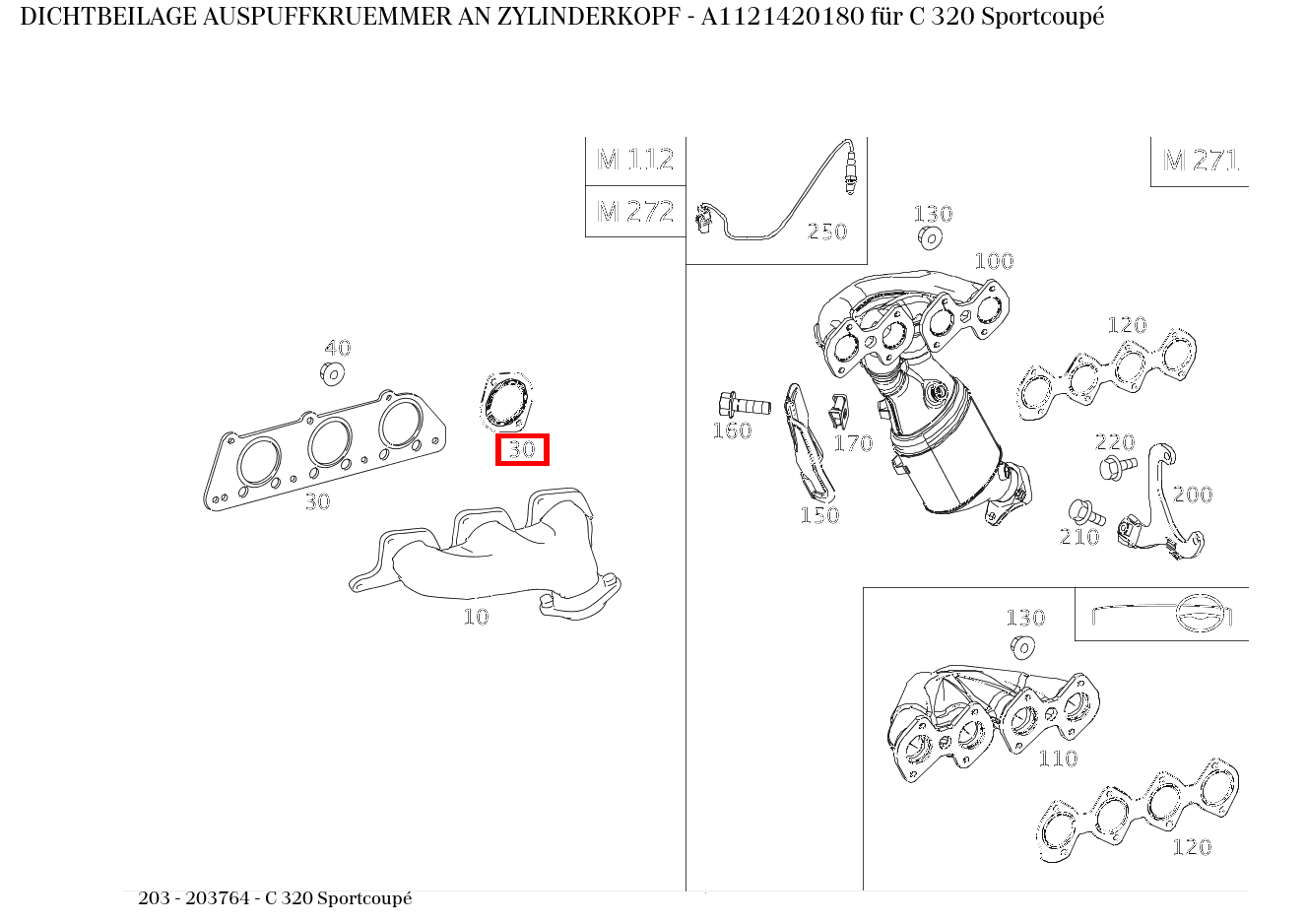 Dichtbeilage AUSPUFFKRUEMMER AN ZYLINDERKOPF C 320 Sportcoupé 203