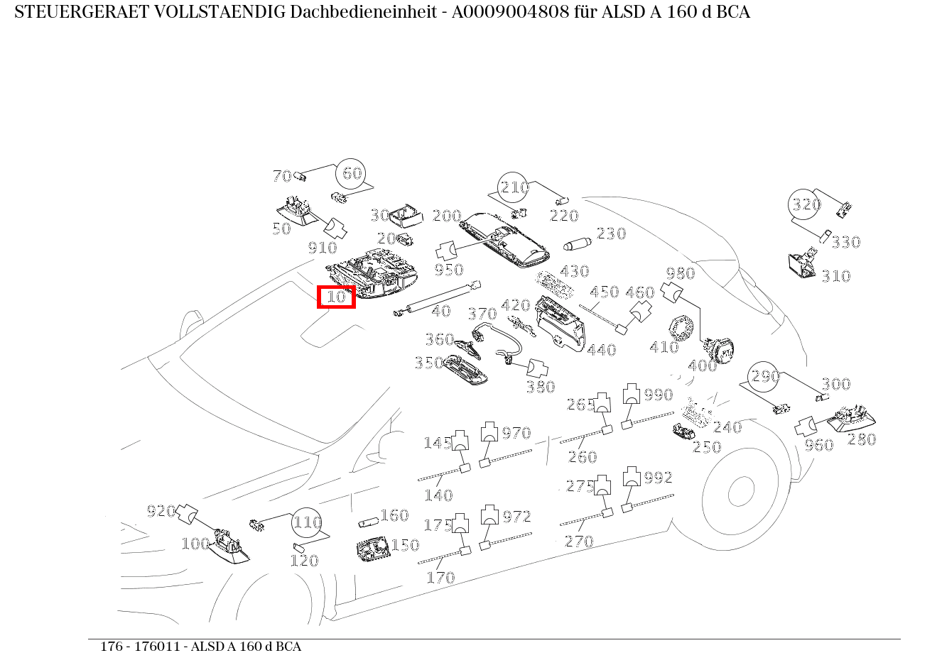 Steuergerät vollständig Dachbedieneinheit ALSD A 160 d BCA 176 Steuergerät vollständig Dachbedieneinheit ALSD A 160 d BCA 176
