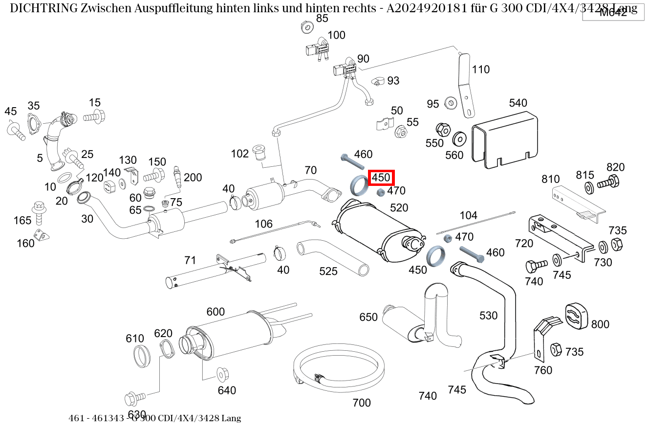 Dichtring Zwischen Auspuffleitung hinten links und hinten rechts G 300 CDI/4X4/3428 Lang 461