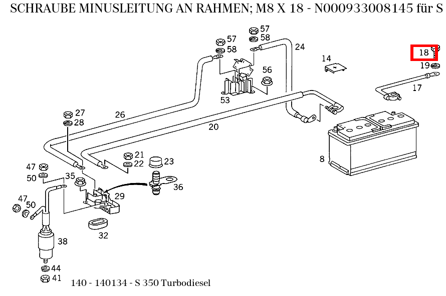 Schraube MINUSLEITUNG AN RAHMEN; M8 X 18 S 350 Turbodiesel 140 Schraube MINUSLEITUNG AN RAHMEN; M8 X 18 S 350 Turbodiesel 140
