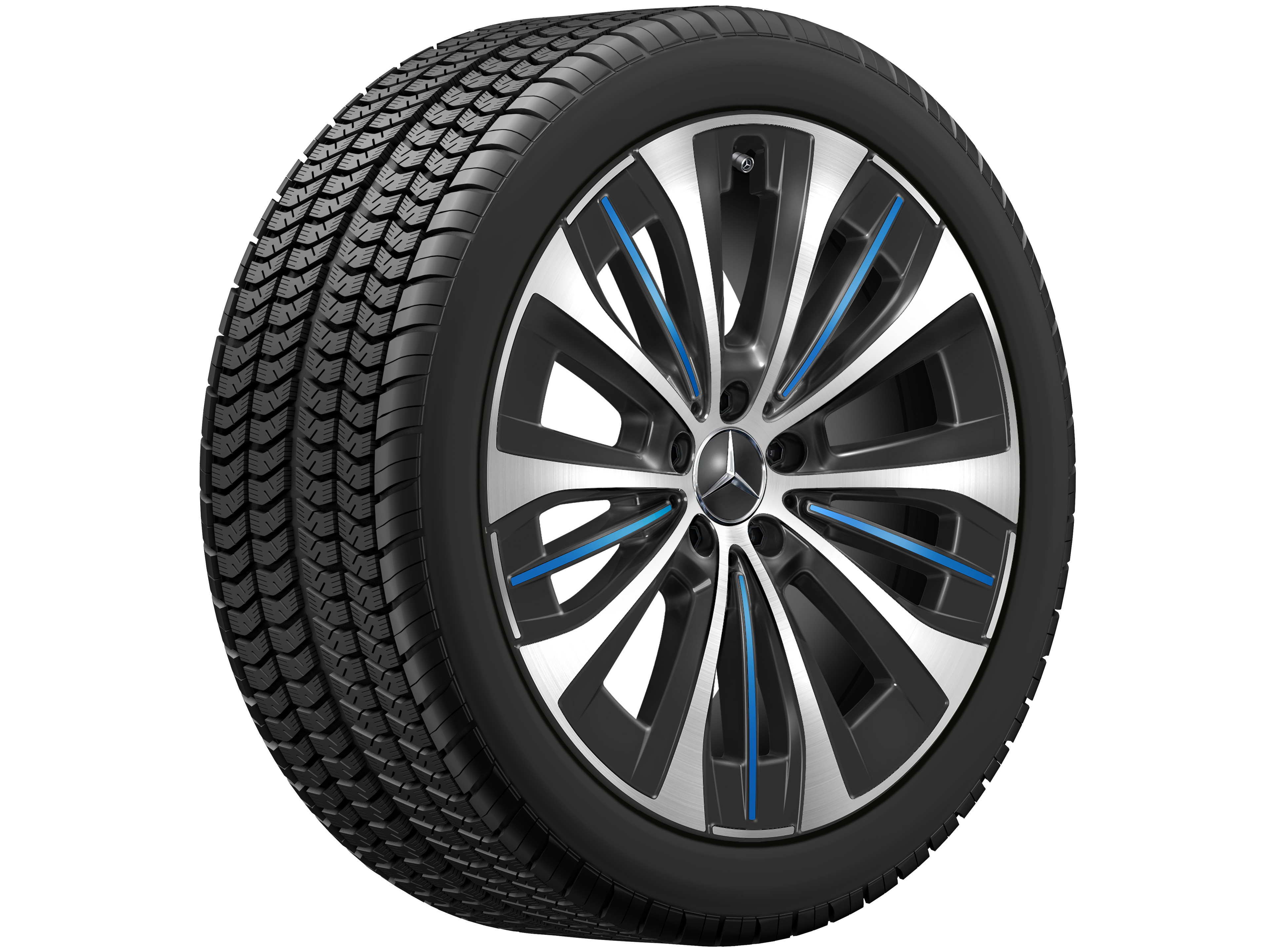 Mercedes-Benz - Vielspeichen-Rad, 20 Zoll 9 J x 20 ET 50, schwarz / blau, glanzgedreht