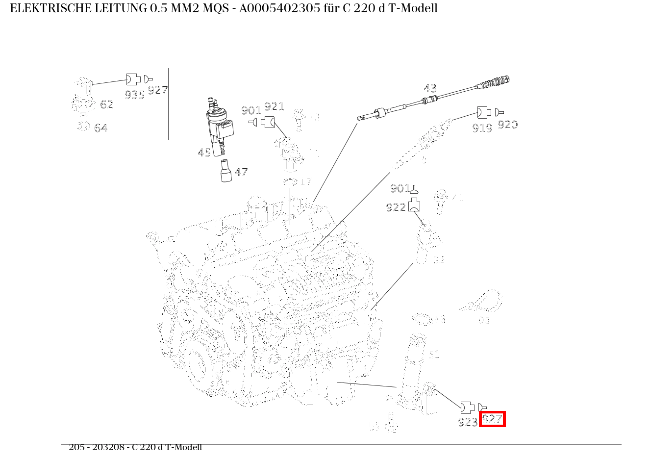 Elektrische Leitung 0.5 MM2 MQS C 220 d T-Modell 205 Elektrische Leitung 0.5 MM2 MQS C 220 d T-Modell 205