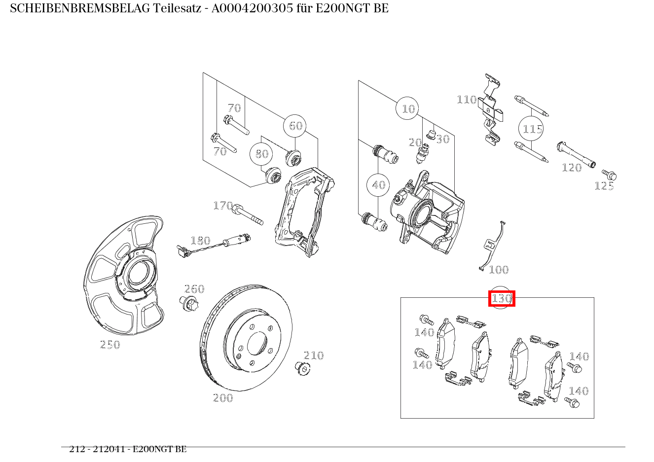 Scheibenbremsbelag Teilesatz E200NGT BE 212