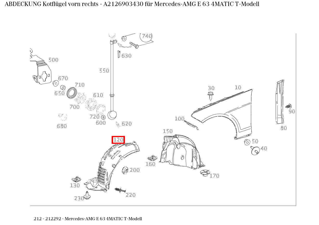 Abdeckung Kotflügel vorn rechts Mercedes-AMG E 63 4MATIC T-Modell 212