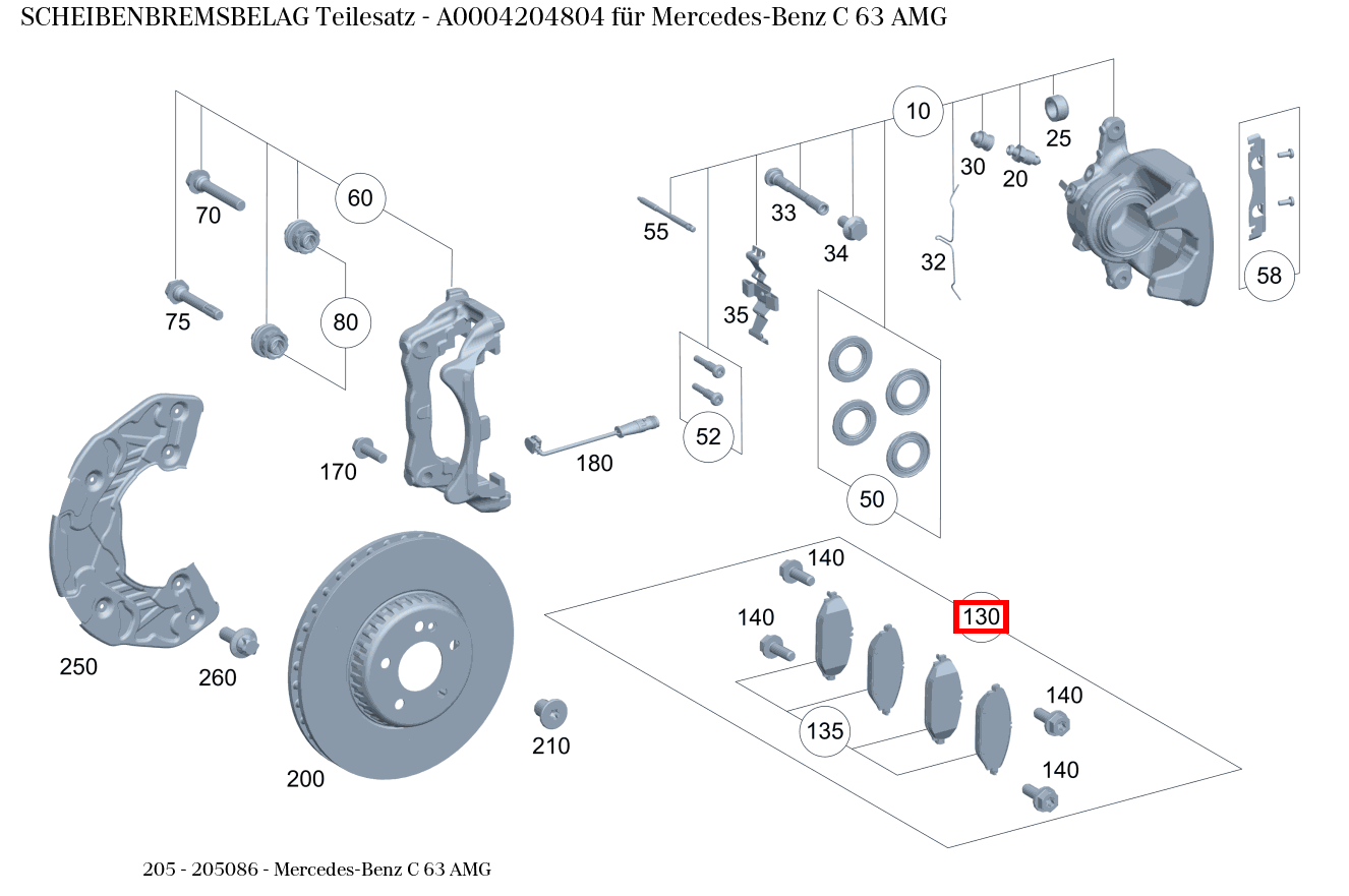 Scheibenbremsbelag Teilesatz Mercedes-Benz C 63 AMG 205 Scheibenbremsbelag Teilesatz Mercedes-Benz C 63 AMG 205