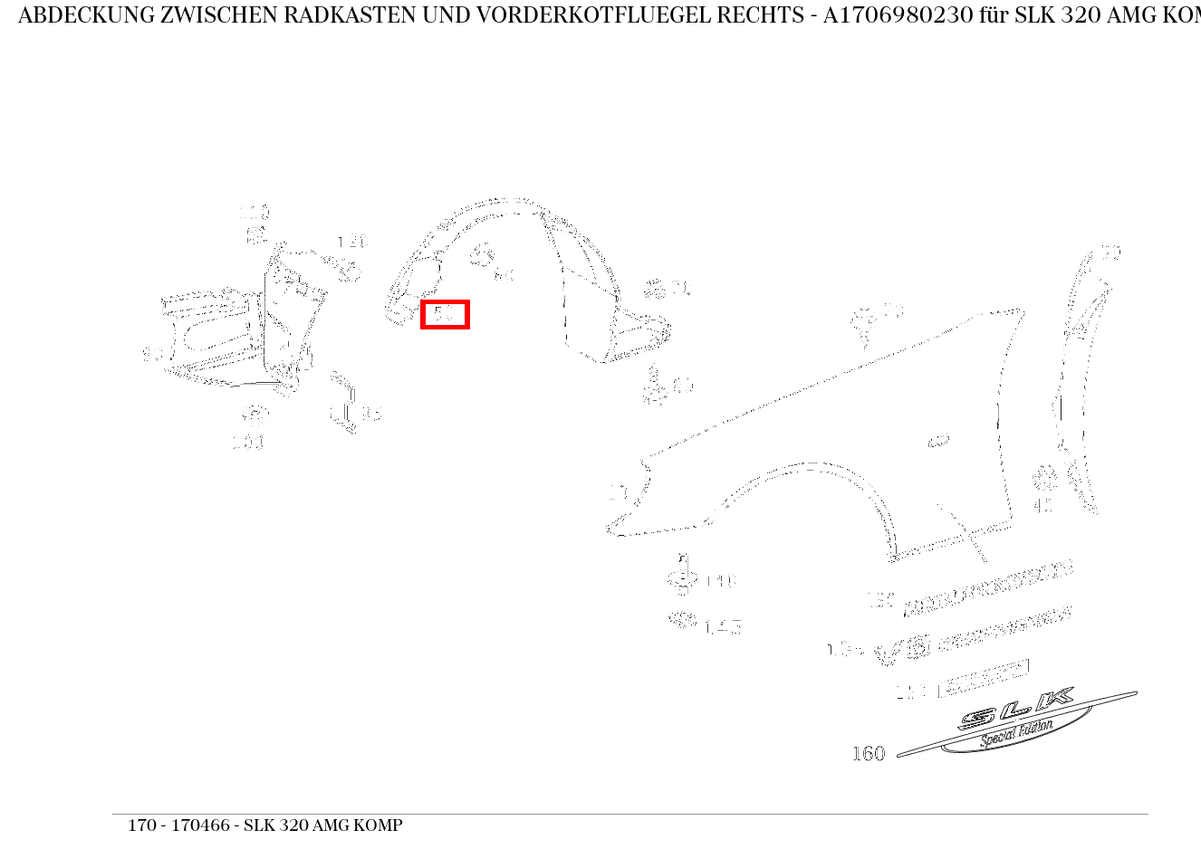 Abdeckung ZWISCHEN RADKASTEN UND VORDERKOTFLUEGEL RECHTS SLK 320 AMG KOMP 170