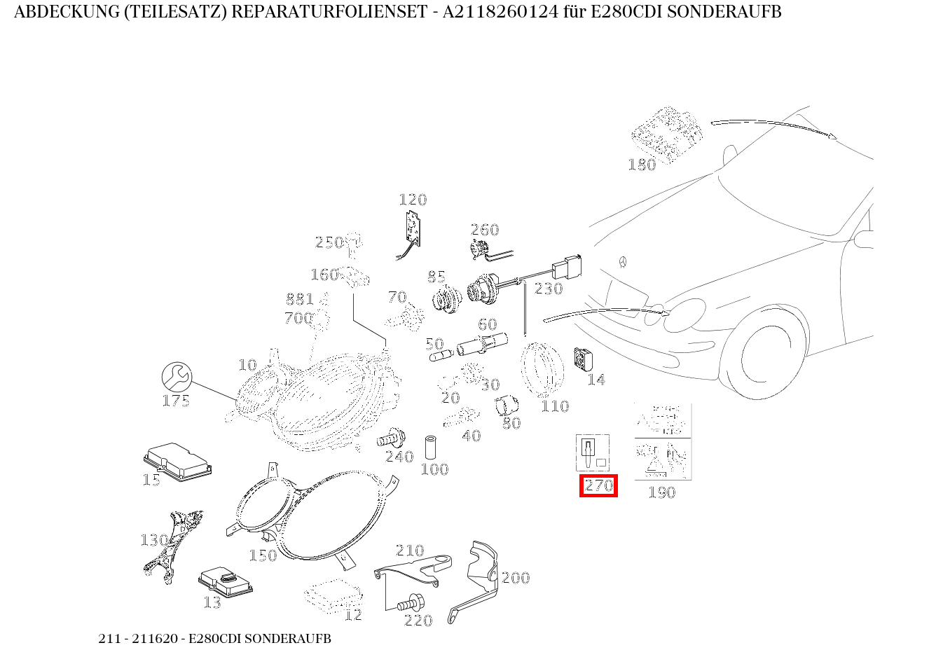 Abdeckung (TEILESATZ) REPARATURFOLIENSET E280CDI SONDERAUFB 211