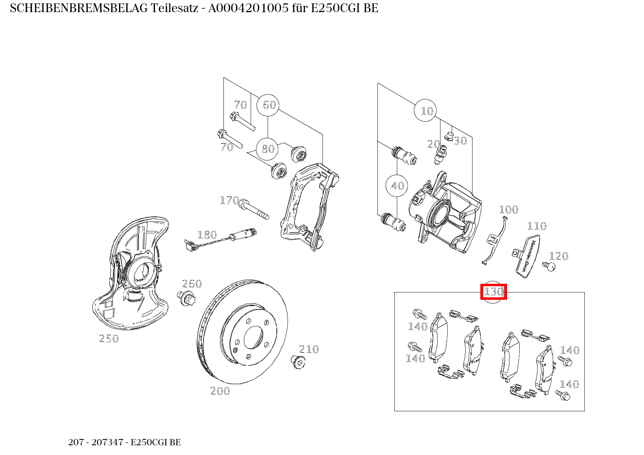 Scheibenbremsbelag Teilesatz E250CGI BE 207