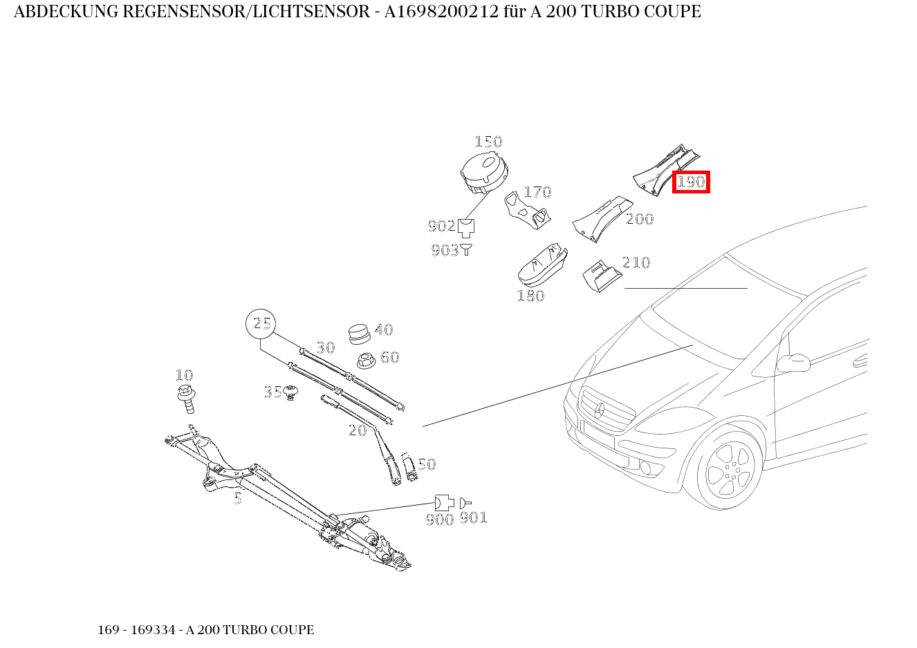 Abdeckung REGENSENSOR/LICHTSENSOR A 200 TURBO COUPE 169 Abdeckung REGENSENSOR/LICHTSENSOR A 200 TURBO COUPE 169