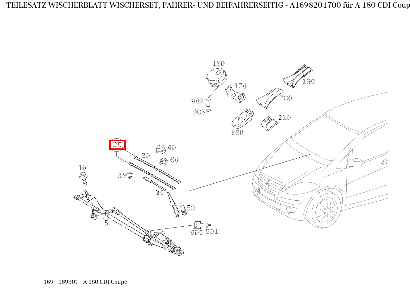 Teilesatz Wischerblatt WISCHERSET, FAHRER- UND BEIFAHRERSEITIG A 180 CDI Coupé 169 Teilesatz Wischerblatt WISCHERSET, FAHRER- UND BEIFAHRERSEITIG A 180 CDI Coupé 169