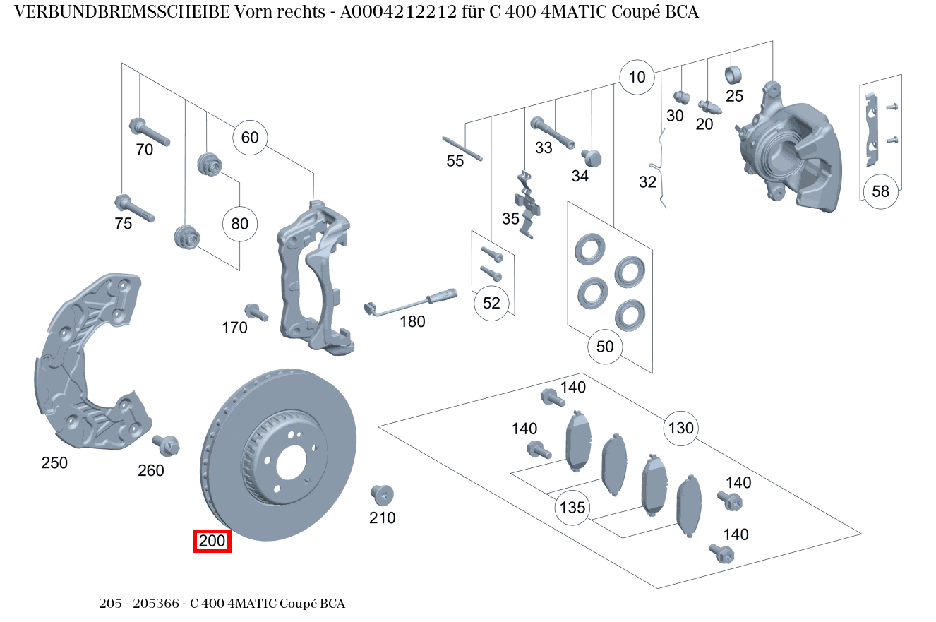 Verbundbremsscheibe Vorn rechts C 400 4MATIC Coupé BCA 205