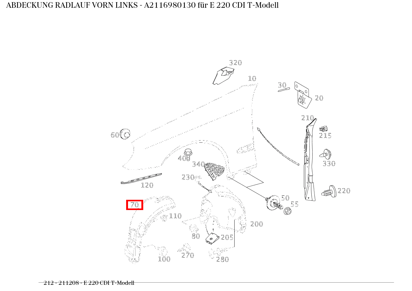 Abdeckung RADLAUF VORN LINKS E 220 CDI T-Modell 212 Abdeckung RADLAUF VORN LINKS E 220 CDI T-Modell 212