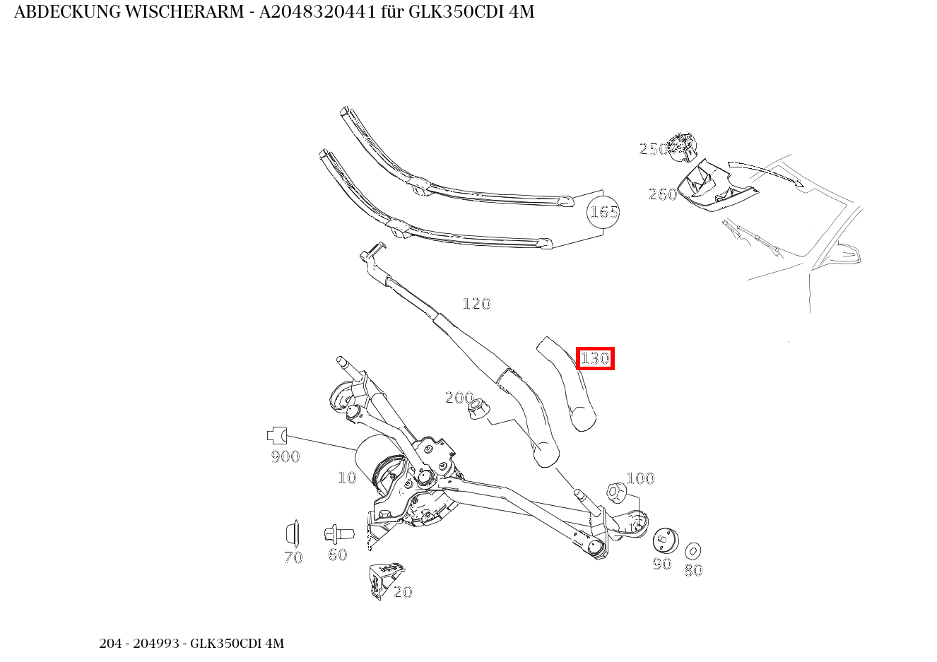 Abdeckung WISCHERARM GLK350CDI 4M 204 Abdeckung WISCHERARM GLK350CDI 4M 204