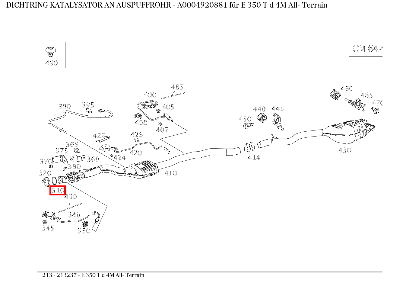 Dichtring KATALYSATOR AN AUSPUFFROHR E 350 T d 4M All- Terrain 213