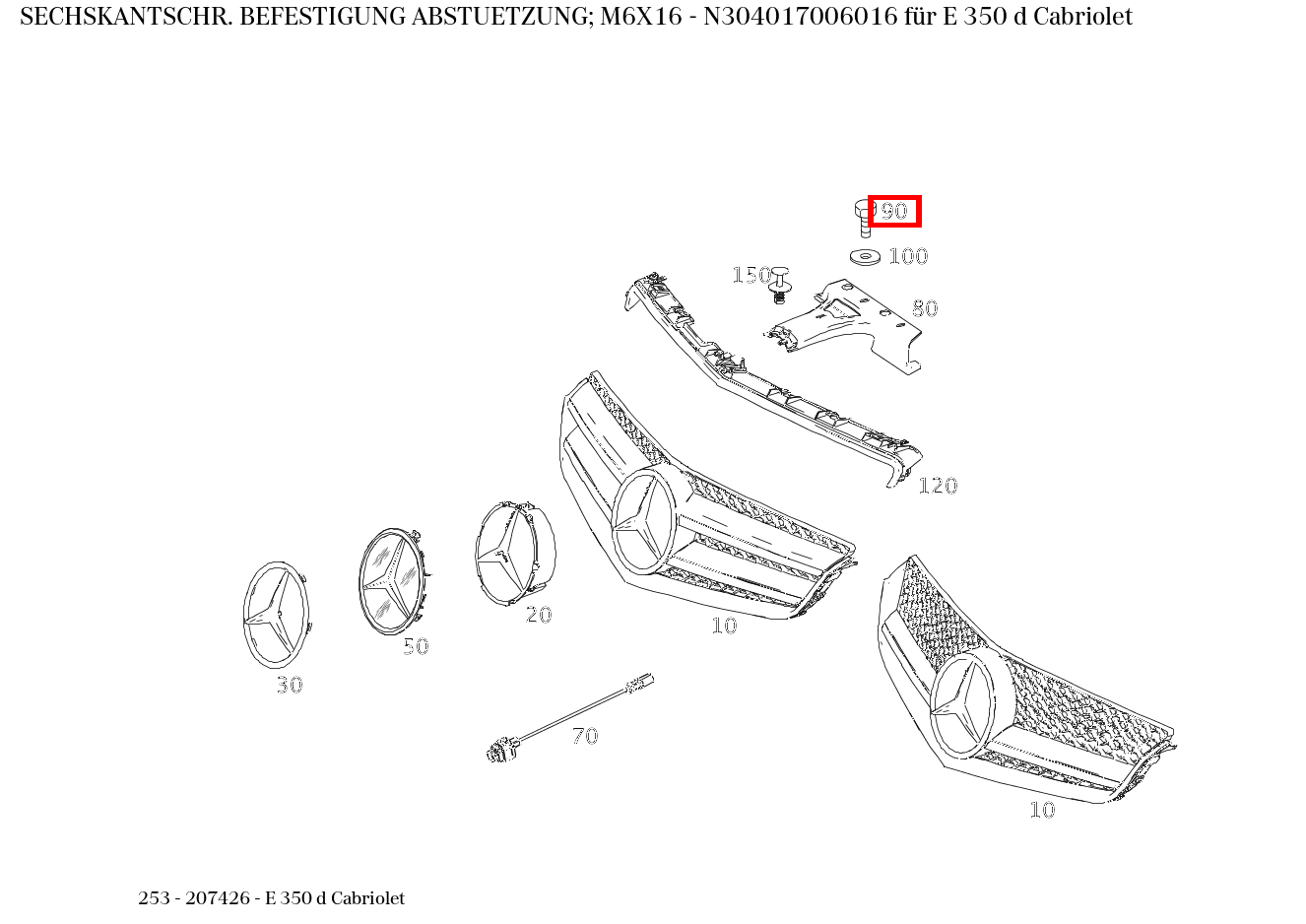 Sechskantschraube BEFESTIGUNG ABSTUETZUNG; M6X16 E 350 d Cabriolet 253 Sechskantschraube BEFESTIGUNG ABSTUETZUNG; M6X16 E 350 d Cabriolet 253