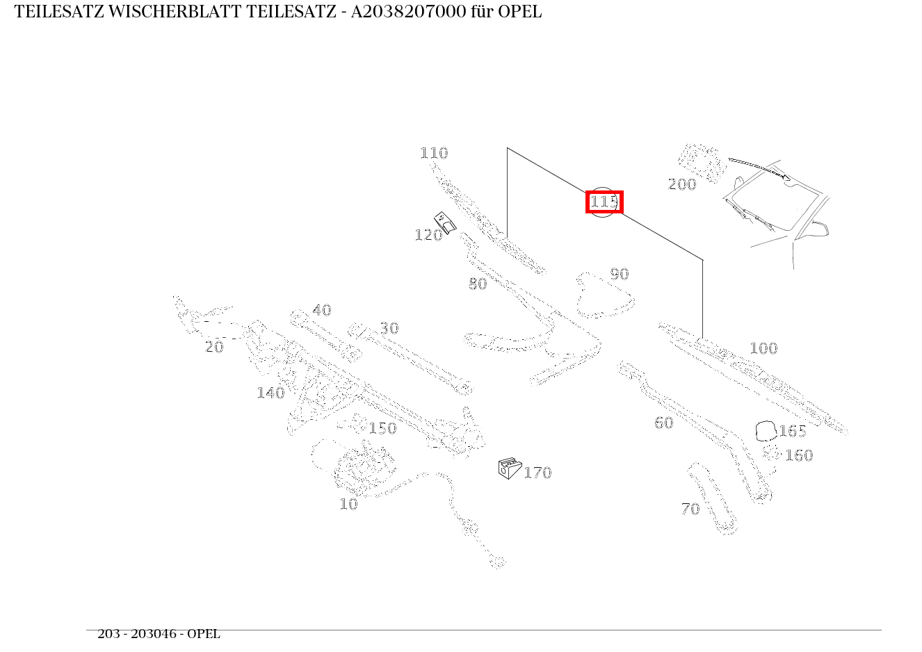 Teilesatz Wischerblatt TEILESATZ OPEL 203