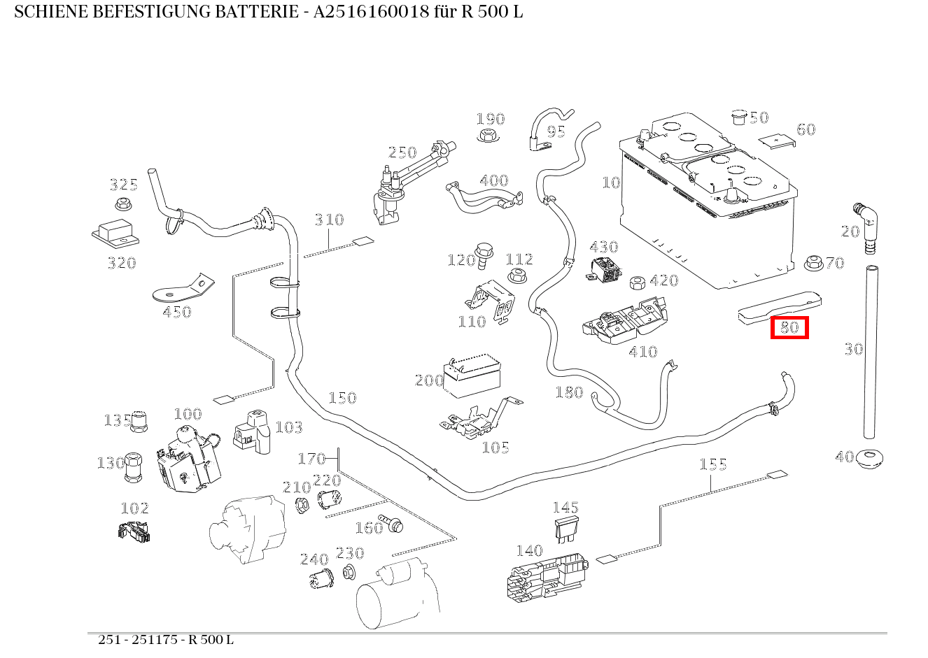 Schiene BEFESTIGUNG BATTERIE R 500 L 251