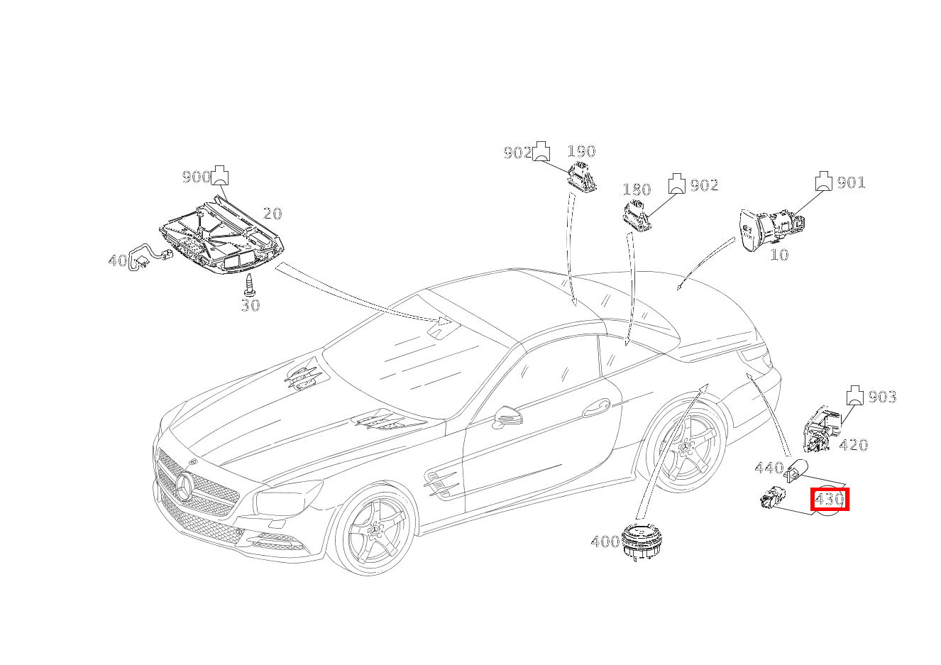 Lampenfassung KOFFERRAUM; 12V-5W SL 400 Roadster 231