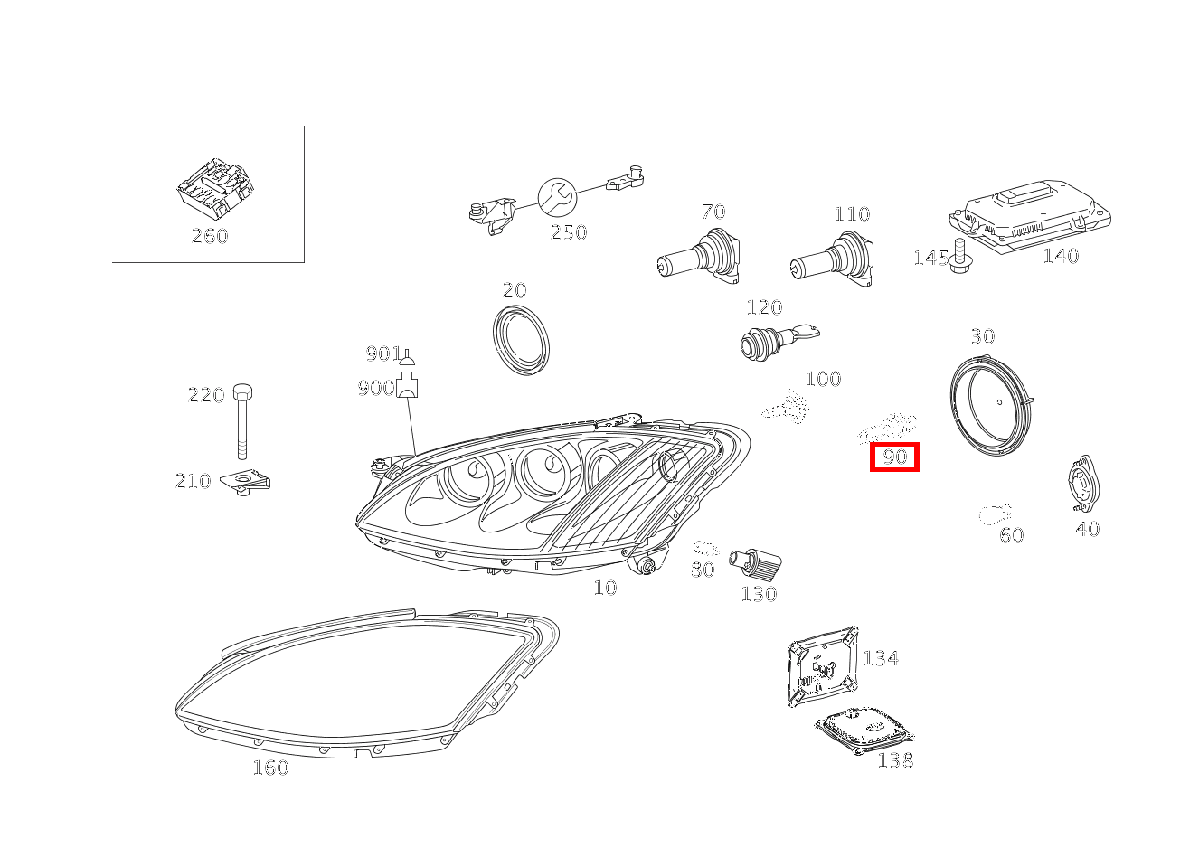 GASENTLAD.LAMPE RECHTS; D1S-35W-BIXENON S 550 Limousine lang BCA 221