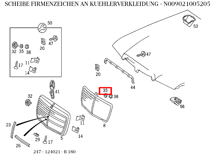 Scheibe FIRMENZEICHEN AN KUEHLERVERKLEIDUNG B 180 247