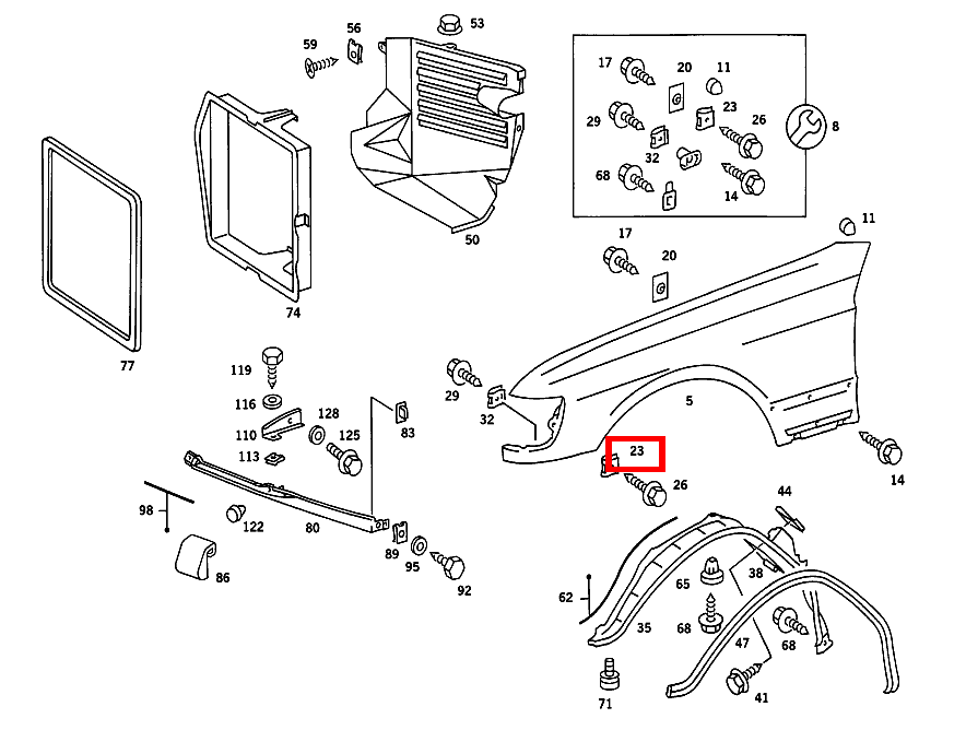 STECKMUTTER VORDERKOTFLUEGEL AN RADEINBAU,UNTEN VORN 420 SEC COUPE mit Automatic 126