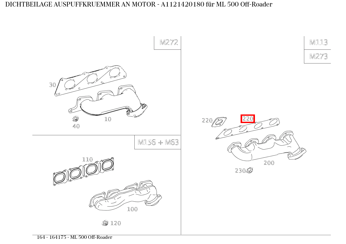Dichtbeilage AUSPUFFKRUEMMER AN MOTOR ML 500 Off-Roader 164