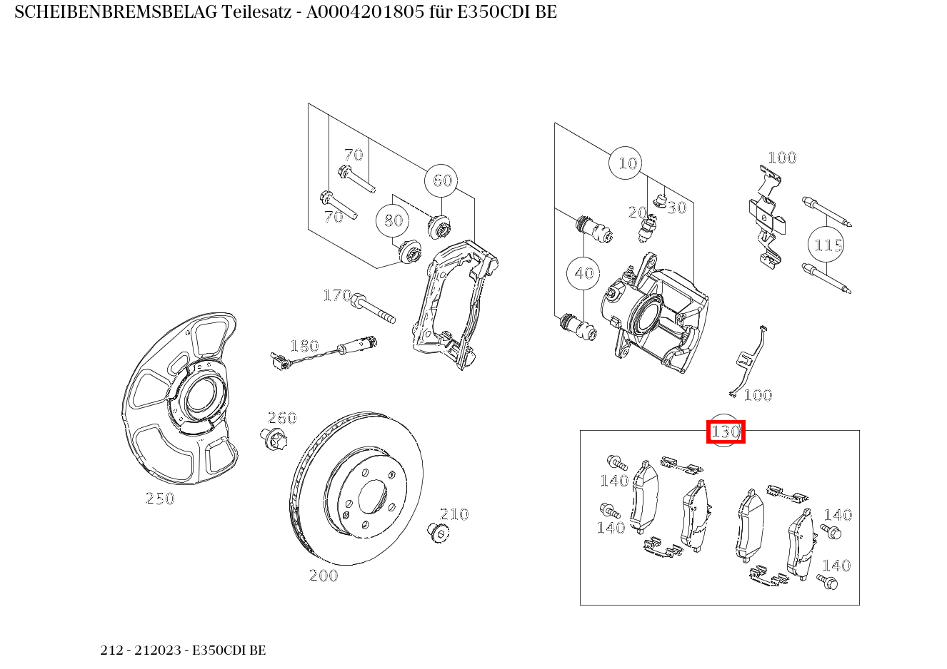 Scheibenbremsbelag Teilesatz E350CDI BE 212
