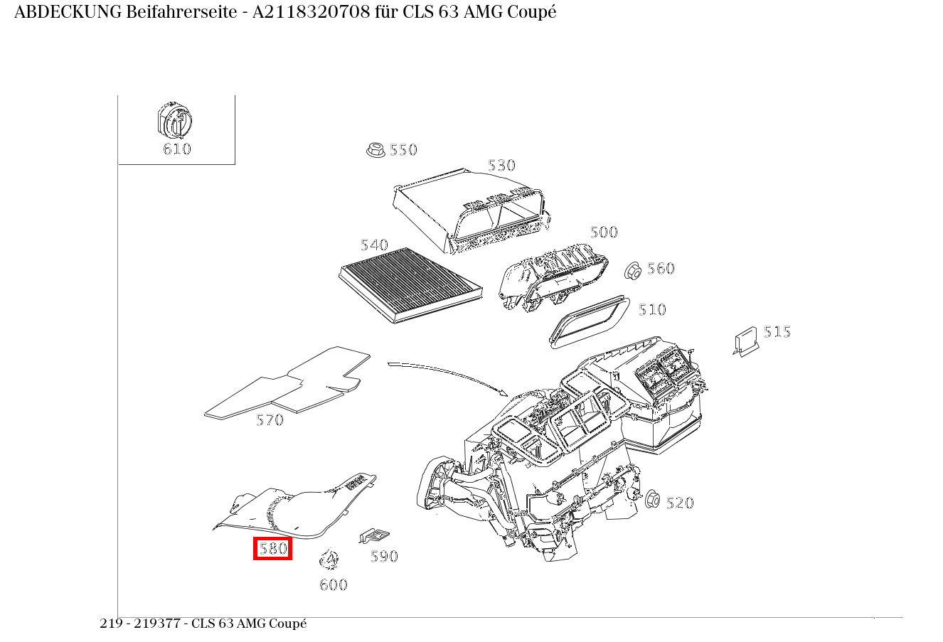 Abdeckung Beifahrerseite CLS 63 AMG Coupé 219