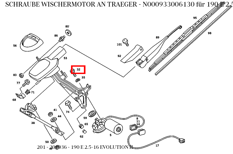 Schraube WISCHERMOTOR AN TRAEGER 190 E 2.5-16 EVOLUTION II 201 Schraube WISCHERMOTOR AN TRAEGER 190 E 2.5-16 EVOLUTION II 201