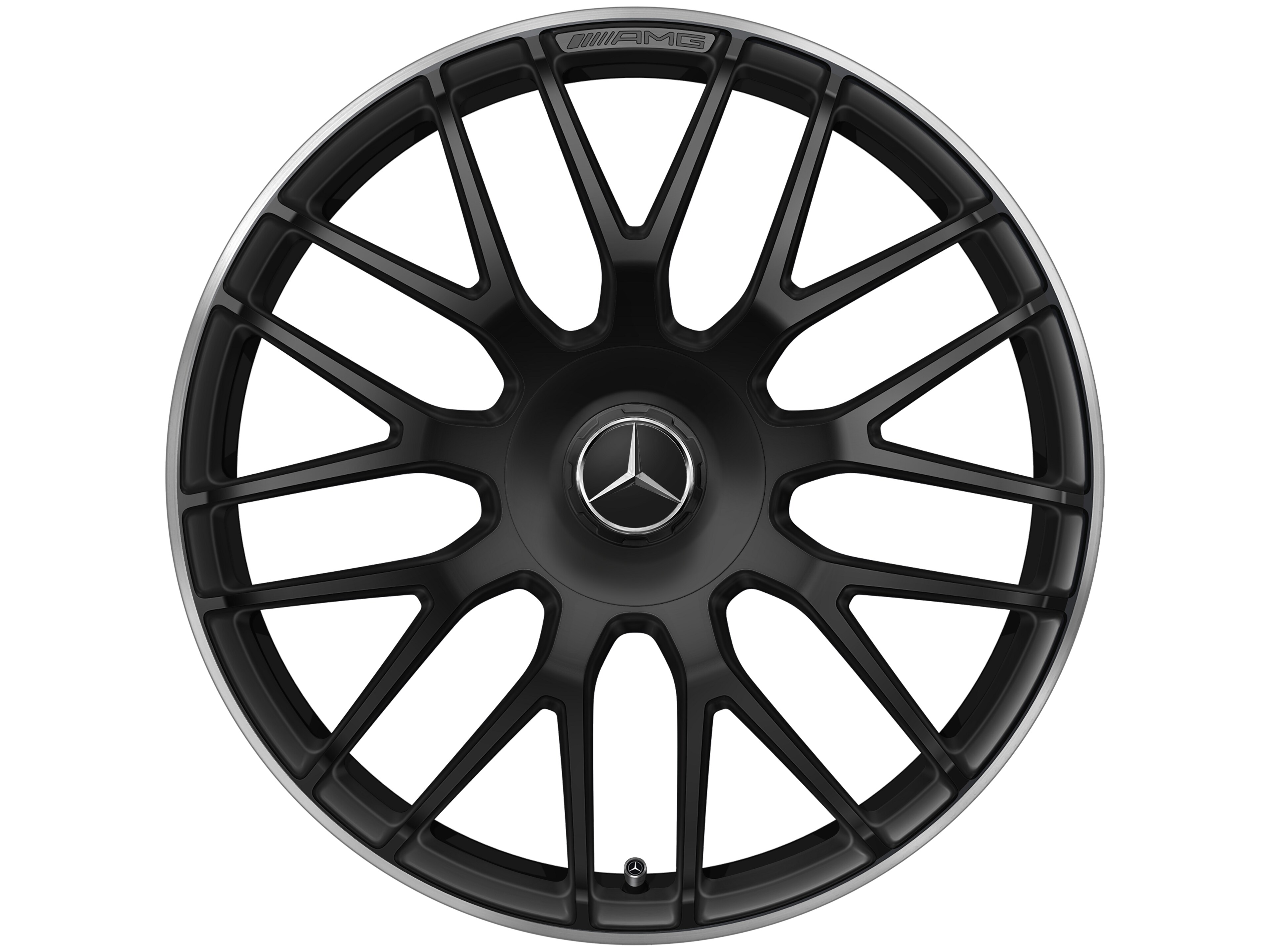AMG Schmiederad im Kreuzspeichen-Design, 19 Zoll, 8,5 J x 19 ET 38, schwarz matt, Felgenhorn glanzgedreht