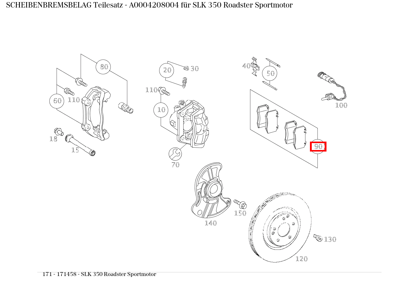 Scheibenbremsbelag Teilesatz SLK 350 Roadster Sportmotor 171