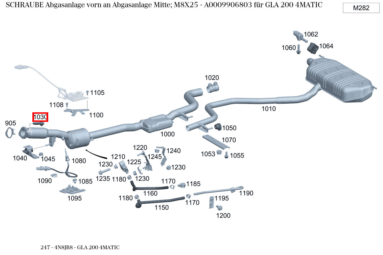 Schraube Abgasanlage vorn an Abgasanlage Mitte; M8X25 GLA 200 4MATIC 247