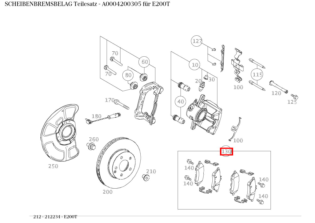 Scheibenbremsbelag Teilesatz E200T 212