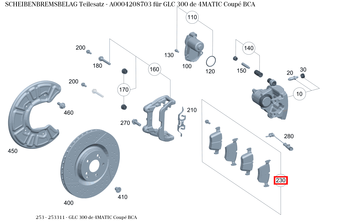 Scheibenbremsbelag Teilesatz GLC 300 de 4MATIC Coupé BCA 253 Scheibenbremsbelag Teilesatz GLC 300 de 4MATIC Coupé BCA 253