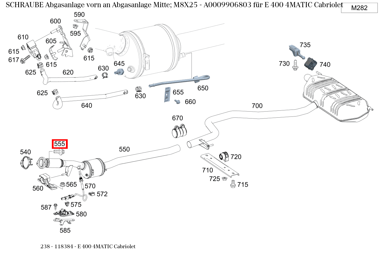 Schraube Abgasanlage vorn an Abgasanlage Mitte; M8X25 E 400 4MATIC Cabriolet 238
